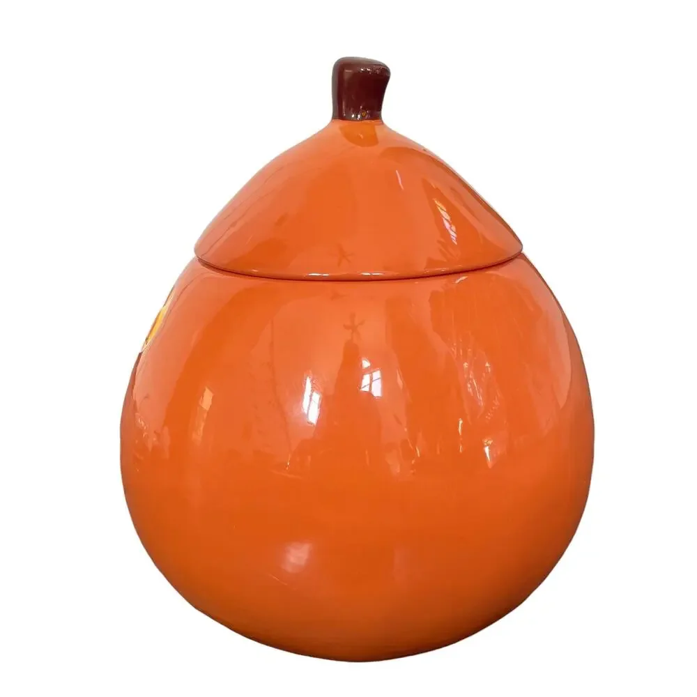 Halloween Jack O Lantern Cookie Jar Ceramic Orange Pumpkin Boston Warehouse